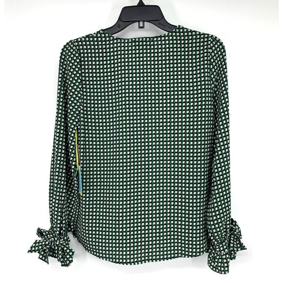 Cece Top Tie Sleeve V Neck Green Geometric Printed Blouse NWT - Picture 9 of 11